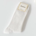White ribbed crew socks made of combed cotton with cute cartoon embroidery detail - Tulip / White