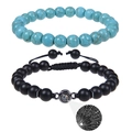 Makro-Detail des Partnerarmbands mit I Love You-Projektion in vielen Sprachen - Türkis + Matter Stein Armband