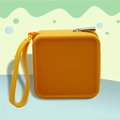 Square yellow silicone coin purse with silver zipper and portable hand strap - Orange