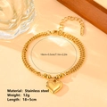 Golden stainless steel heart pendant bracelet with bead details and 18cm chain length - Double Chain with Beads Heart (O303) / Gold