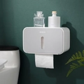Wall-mounted waterproof toilet paper holder in white and gray with storage shelf - Gray