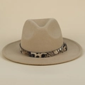Classic beige wool fedora hat with a stylish leopard print belt and silver buckle detail - M (56-58cm) / Apricot