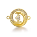 Golden round spiral jewelry connector with clear cubic zirconia stones on white background - Gold Spiral Round (L0541-A)
