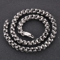 Gothic punk necklace with small skulls made of retro silver stainless steel links - 50cm / Sandblasted