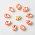 Strass poire rose avec base dorée pour création de bijoux DIY et vêtements - 10x14mm / Rouge Corail AB