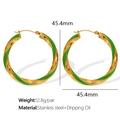 Chic 18K gold stainless steel twisted hoop earrings with green dripping oil finish - Medium Green Gold Twisted Hoop Earrings