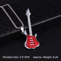 Collier pendentif guitare électrique rouge en acier inoxydable, taille 5,5x2cm, 8,2g - Guitare Rouge (Guitare N° 7 + Chaîne Acier 70cm)