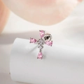 Cross stud earring with pink and white micro-set zircon in silver metal finish - Pink Zirconia (A755-4#)