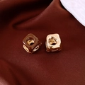 Chinese style Fu character earring with coffee enamel and gold metal square bead finish - 39# Gold Brown - Square Hollow (Earring Buckle)