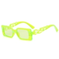 Neon green square sunglasses featuring unique flame shaped hollow temples for modern look - Neon Green