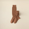Chaussettes hautes marron en maille style japonais avec texture côtelée pour femmes - Taille unique / Marron