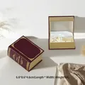 Vintage book-shaped burgundy jewelry box with gold embossing and white velvet lining - Plastic / Book Shaped Box (Deluxe) / Deluxe Date Red