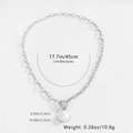 Collar de cadena con cierre OT de plata y perla barroca con detalles de dimensiones - Plateado