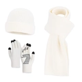 Winter 3-piece white knit set with beanie, scarf, and touch-screen anti-slip gloves - Three-Piece Set / Creamy White