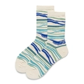Mid-calf cotton socks in cream with blue and green abstract wavy patterns - One Size (EU 35-39) / Zebra Print