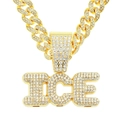 Hip hop style gold ICE letter pendant necklace with sparkling diamonds on Cuban link chain - 50cm Cuban Chain Set / Gold