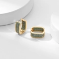Elegante goldene rechteckige Creolen mit mikroverzierten smaragdgrünen und saphirblauen Zirkonia - Gold mit blaugrünem Zirkonia