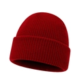 Thick ribbed knit beanie in deep red with wide folded cuff for winter warmth - One Size / Burgundy