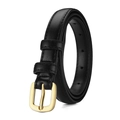 Schmaler schwarzer Ledergürtel für Damen mit goldener rechteckiger Metallschnalle - 105cm / Schwarz