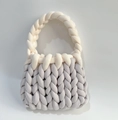 Handmade chunky knit bag in grey and beige two-tone ice island yarn style - Light Grey + Milky Yellow