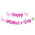 Pink glitter Happy Mother's Day banner featuring high heels and rose heart decorations - Happy Mother's Day Banner