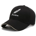 Black breathable mesh baseball cap featuring white feather embroidery and Freedom text - Black With White Embroidery