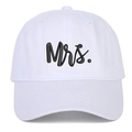 White baseball cap featuring black Mrs. embroidery for couples in a minimalist cotton design - White Mrs