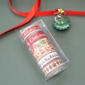 Set of 6 Christmas themed washi tapes with festive patterns in a clear gift box - Red Series (6 Rolls)