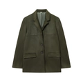 Women's vintage olive green suede blazer jacket with flap pockets and oversized fit - XS / Tops