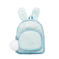 Cute light blue kids backpack with shiny white sequins, rabbit ears and fluffy pompom - Blue
