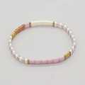 Handmade Tila bead stretch bracelet in pastel pink, purple, white and gold tones - Pink/White/Gold
