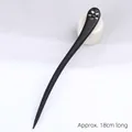 Handcrafted 18cm ebony wood hair pin with elegant hollowed five-petal flower design - Stepping on Plum