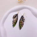 S925 silver cicada wing drop earrings in gradient dark green with iridescent sequins - Dark Green Wing Rhinestone