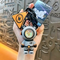 Cool gray astronaut bear keychain with creative sunset lamp effect and trendy chain - Trendy Sunset Lamp Bear Pendant / Gray