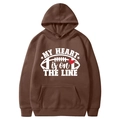 Deep brown fleece hoodie with My Heart is on the Line graphic and kangaroo pocket - Dark Brown (My Heart Is On The Line)