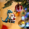 Christmas hanging ornament featuring a blue dragon and Santa Claus on a festive tree - Blue Dragon with Santa
