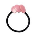 Close-up of pink heart-shaped acetate charms on a black elastic hair tie - Pink (Style B)