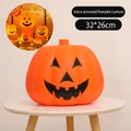 Halloween Kürbis-Laterne mit Sprachsteuerung aus orangefarbenem Kunststoff, 32x26cm - 32*26cm / Geräuschaktiviert