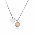 Detail of silver heart pendant and pink natural stone on a stainless steel chain - 10MM Bead / Silver - Pink Zebra