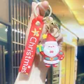 Santa Claus rubber keychain with red Christmas silicone strap and gold bell charm - Santa with Christmas Tree