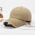 Vintage washed cotton baseball cap in khaki, distressed solid color style for casual wear - Khaki