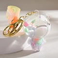 Creative liquid-filled bear keychain with colorful beads and orange wrist strap - Gradient Strap + Bear / White
