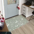 Detailansicht der Weihnachtsmatte mit Rentier-Muster und Nähten im Hauseingang - 50*80cm【Hautfreundlicher Samt】 / Weihnachts-Türmatte-1