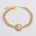 Minimalistisches vergoldetes Hand der Fatima Armband mit bösem Blick und Zirkonia Steinen - Sonnenblume Hamsa Hand / Gold-Weißer Emaille