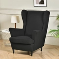Single black wingback chair cover stretch sofa protector for American style armchairs - Season Black