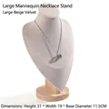 Large beige velvet necklace display bust with solid wood round base, size 31x19x11.5cm - Beige Velvet Large