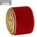 Deep red velvet Christmas ribbon with gold wired edges, 6.3cm width, for tree decoration - 6.3CM Wide Gold Edge / Red
