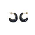 C-shaped black enamel hoop earrings with gold trim and stainless steel post studs - Gold Black (DEK1490)