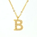Gold letter B pendant necklace with pavé cubic zirconia on titanium steel chain - Letter B / Gold