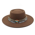 Chapeau en feutre marron avec ruban perlé bohème et breloques de pièces anciennes - M (56-58cm) / Café
